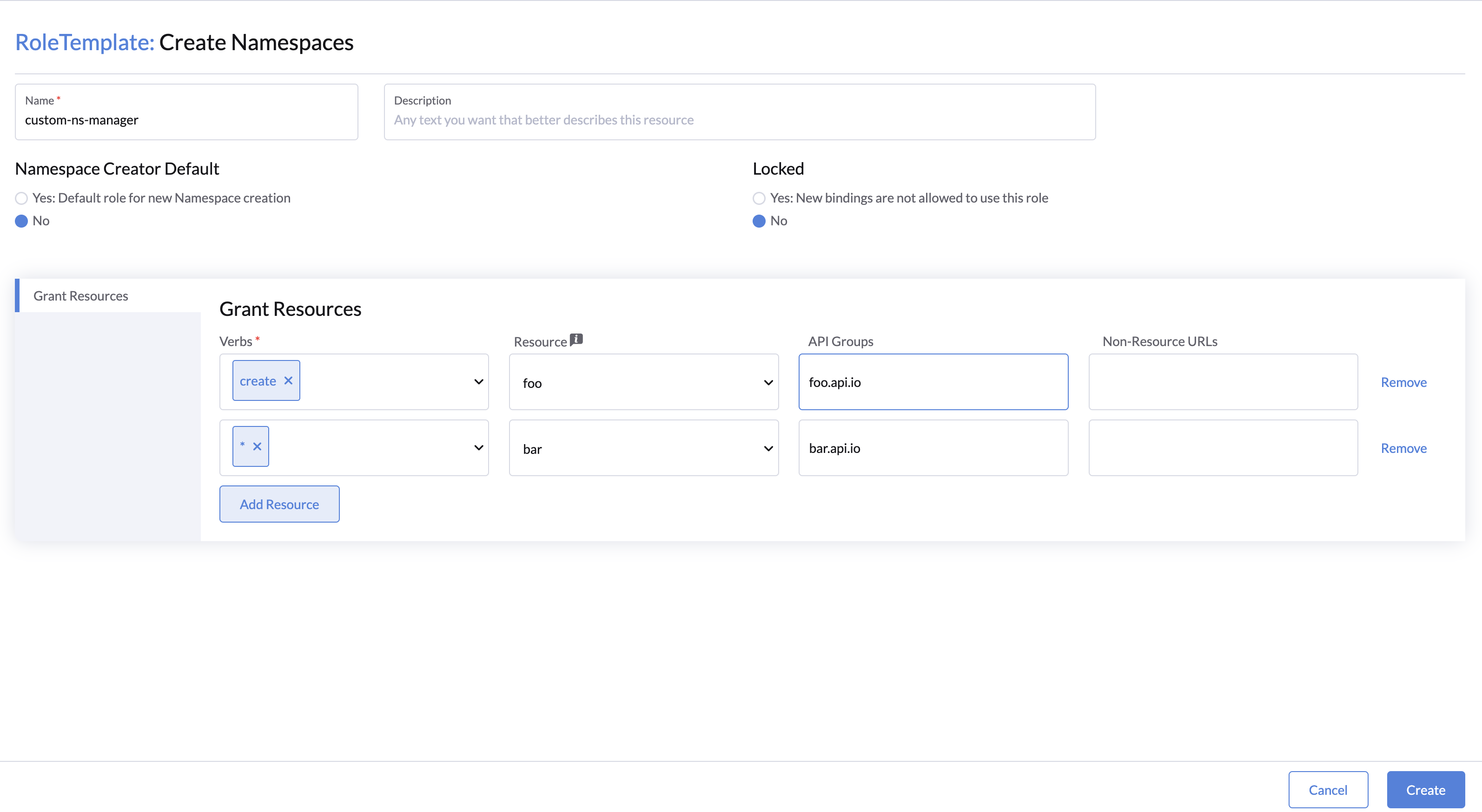 Create Namespace Role